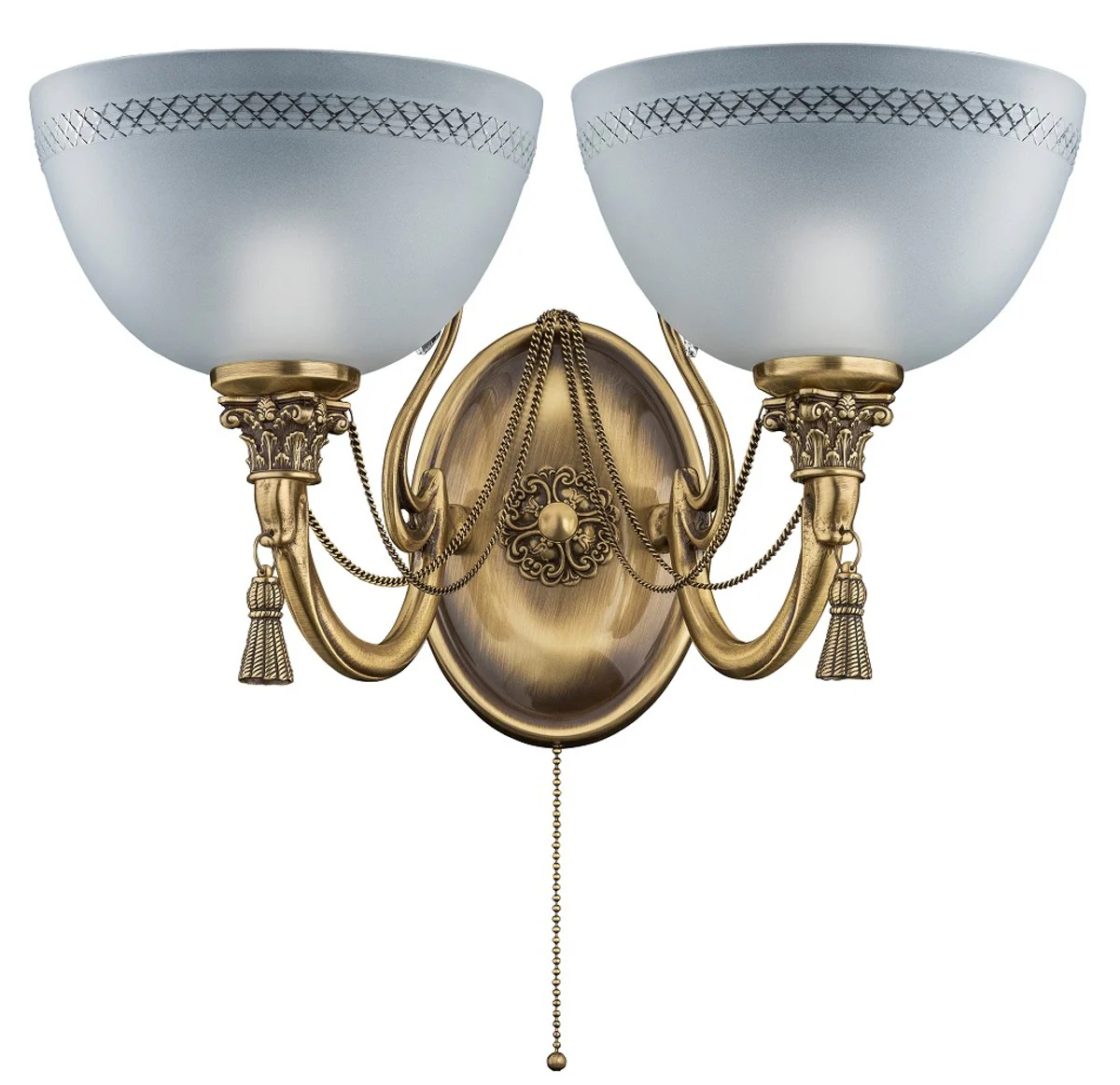 Casa Padrino l¨¢mpara de pared doble de cristal barroco de lujo lat¨®n con p¨¢tina / blanco 41 cm