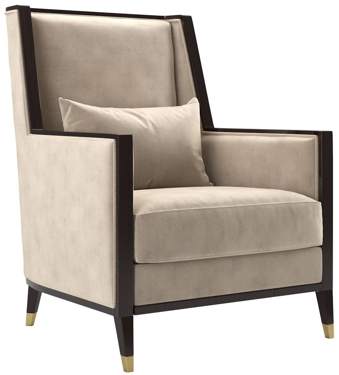 Casa Padrino conjunto de sala de estar Art Deco de lujo beige / marr¨®n oscuro alto brillo / oro - 2 Sof¨¢s y 2 Sillones y 1 Mesa de Centro y 2 Mesas Auxiliares - Muebles de sala noble - Calidad de Lujo