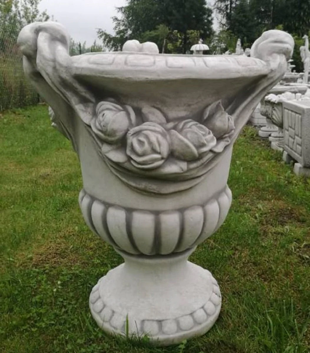 Casa Padrino maceta decorativo de jard¨ªn barroco gris A. 72 cm - Macetero redondo de estilo barroco - Decoraci¨®n barroco de jard¨ªn - Decoraci¨®n barroco de terraza - Accesorios barroco