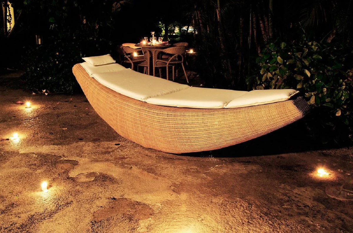 Casa Padrino tumbona mecedora de lujo natural / blanco 230 x 75 x A. 70 cm - Tumbona de jardín resistente a la intemperie tejida a mano - Tumbona de piscina moderna - Muebles de Jardín de Hotel