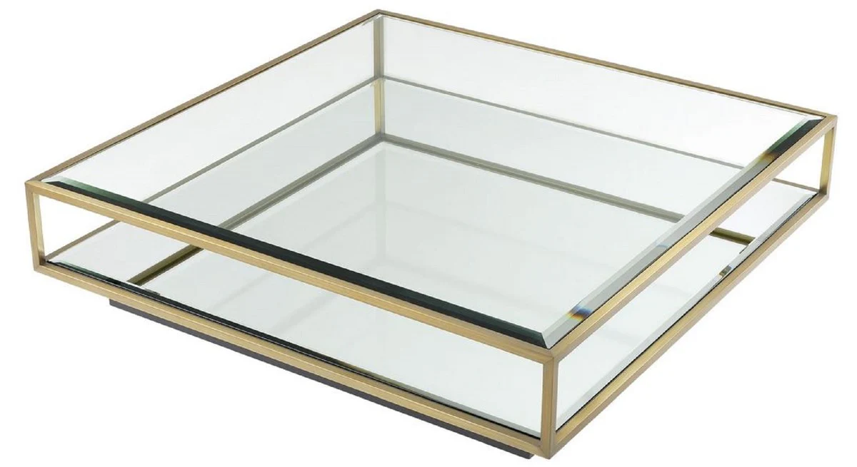 Casa Padrino mesa de centro de lujo lat¨®n / negro 120 x 120 x A. 30 cm - Mesa de sal¨®n cuadrada de acero inoxidable con espejo y tapa de vidrio - Muebles de sal¨®n - Calidad de Lujo