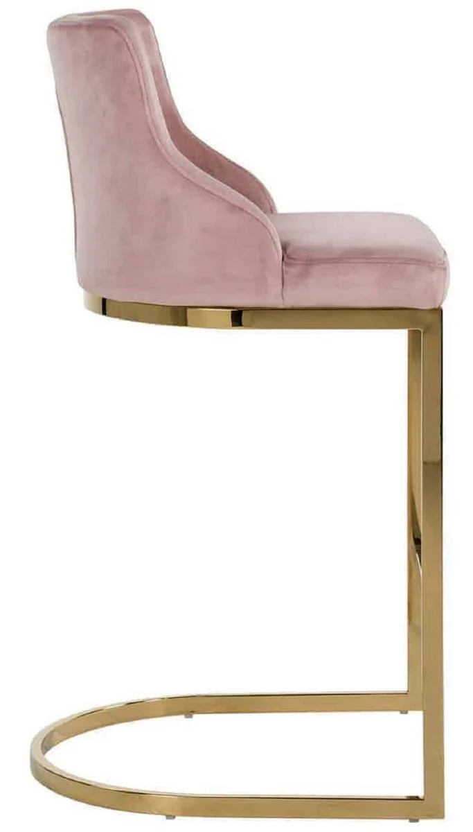 Casa Padrino silla de bar de lujo rosa / oro 48 x 49 x A. 103 cm - Taburete de bar tapizado con terciopelo noble y patas de acero inoxidable - Muebles de bar de lujo