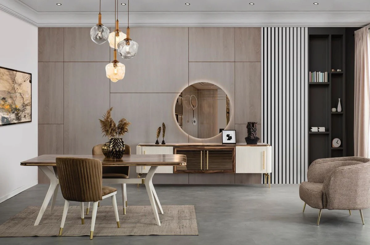 Casa Padrino aparador Art Decó de lujo marrón / blanco / oro 235 x 48 x A. 76 cm - Armario noble con 4 puertas - Muebles Art Deco