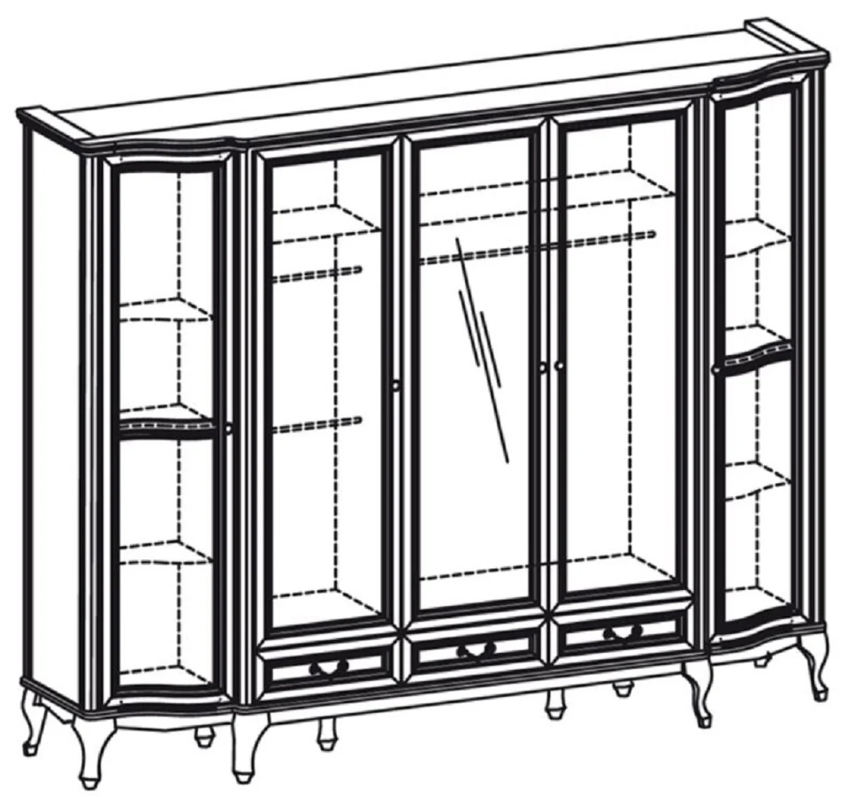 Casa Padrino armario de dormitorio Art Nouveau de lujo marr¨®n oscuro 256,8 x 63,5 x A. 206 cm - Armario de madera maciza con 5 puertas y 3 cajones - Muebles de Dormitorio Barroco y Art Nouveau