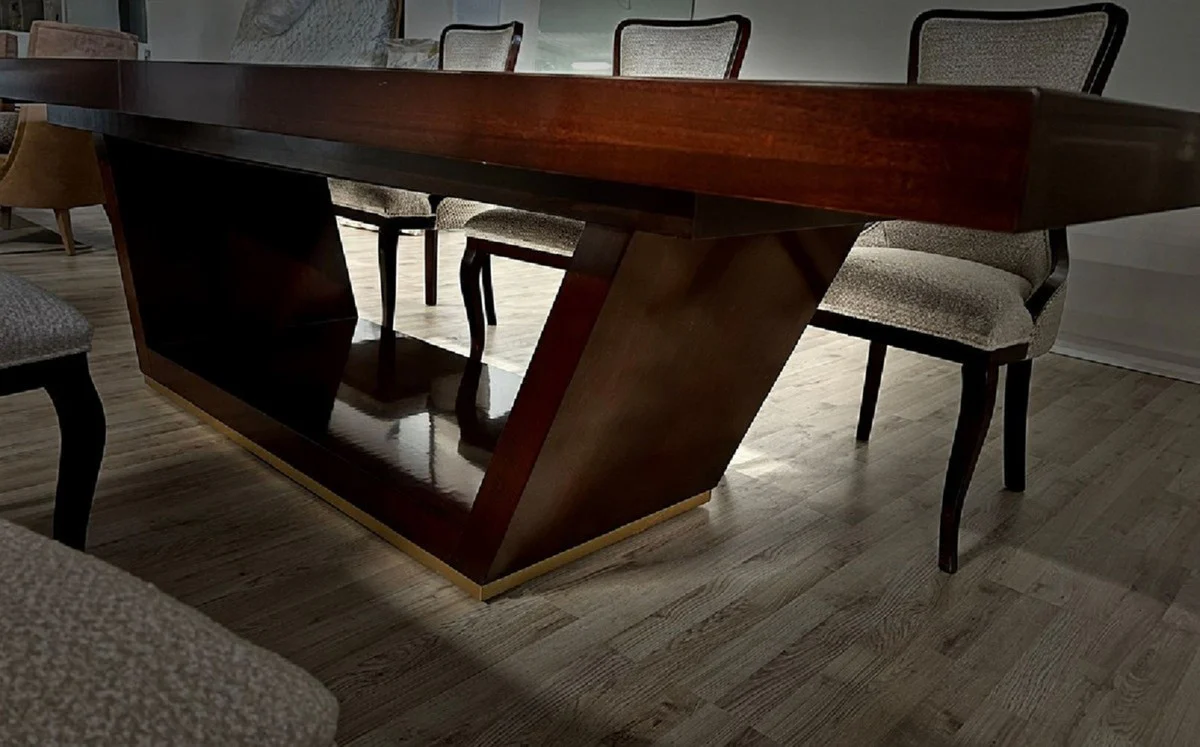 Casa Padrino mesa de comedor de lujo marr¨®n / oro 300-400 x 110 x A. 78 cm - Mesa de comedor extensible de madera maciza - Muebles de comedor de lujo italianos - Calidad de lujo - Hecho en Italia