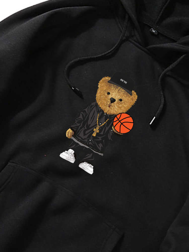 Basketball Bear Print Hoodie & Jogger Pants