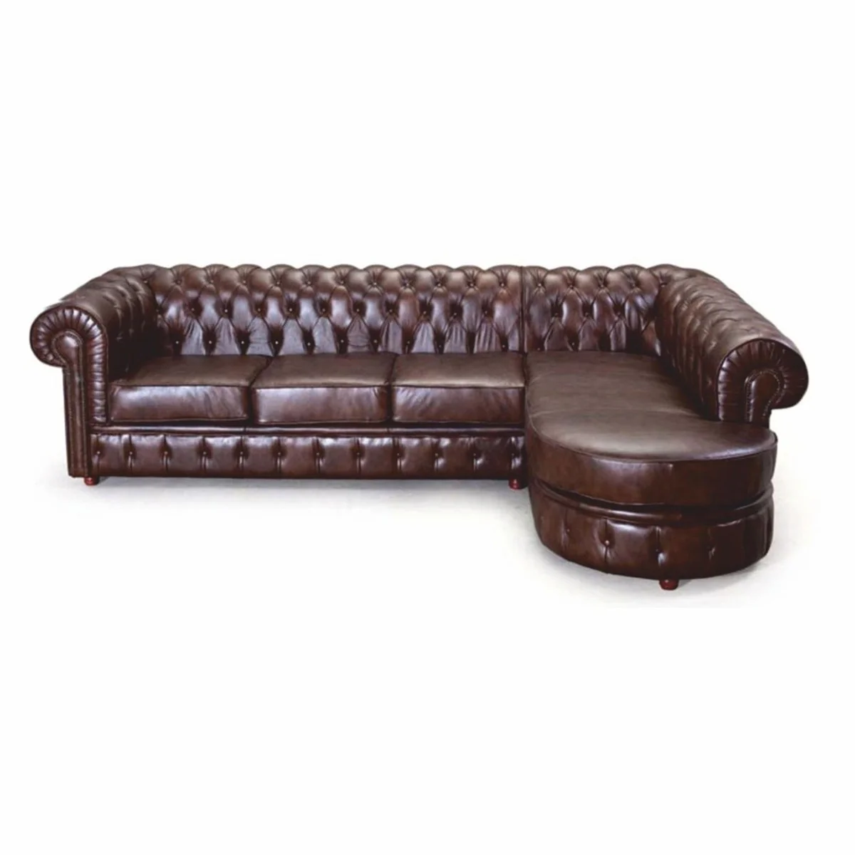 Casa Padrino sof¨¢ esquinero Chesterfield de lujo de piel marr¨®n oscuro 293 cm - Muebles Chesterfield