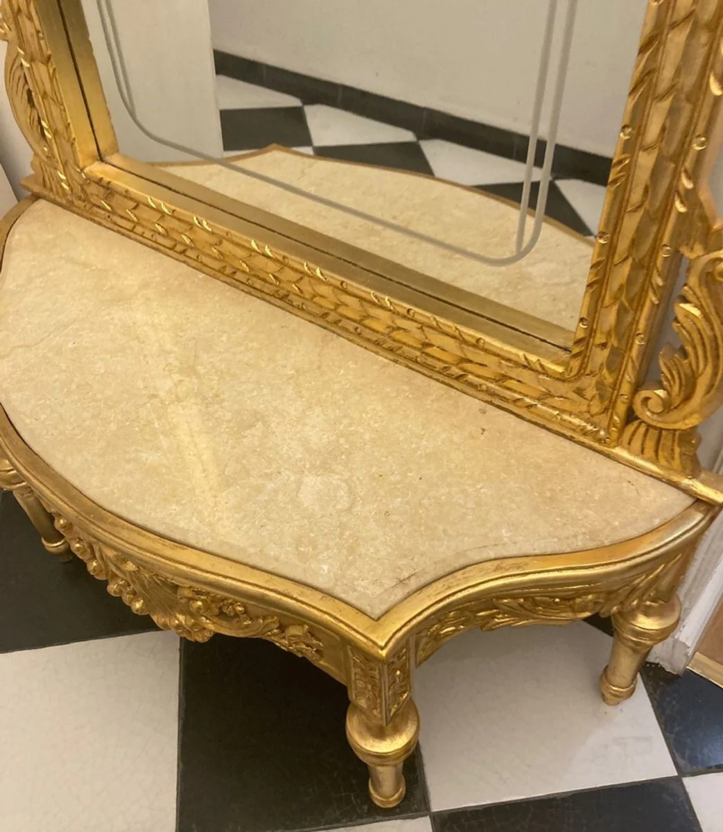 Casa Padrino consola de espejo barroco con tapa de m¨¢rmol oro / crema - Magn¨ªfica consola barroca con espejo - Muebles de armario estilo barroco - Muebles barrocos - Muebles de estilo antiguo