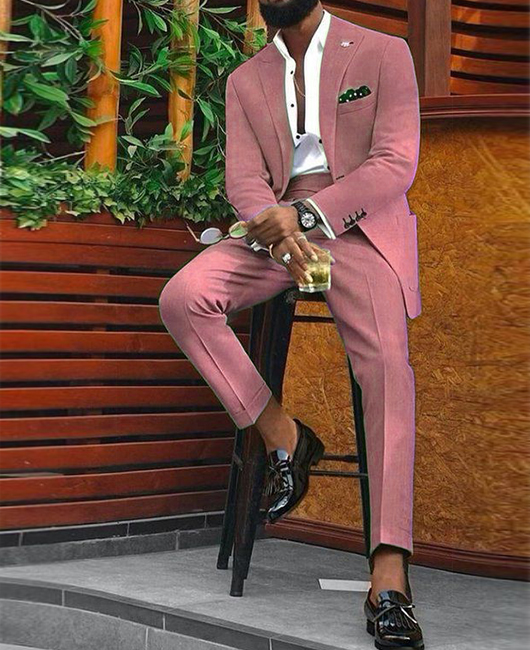 OK Fashion Solid Color Lapel Collar Slim Fit Blazer & Pants 2Pcs Set