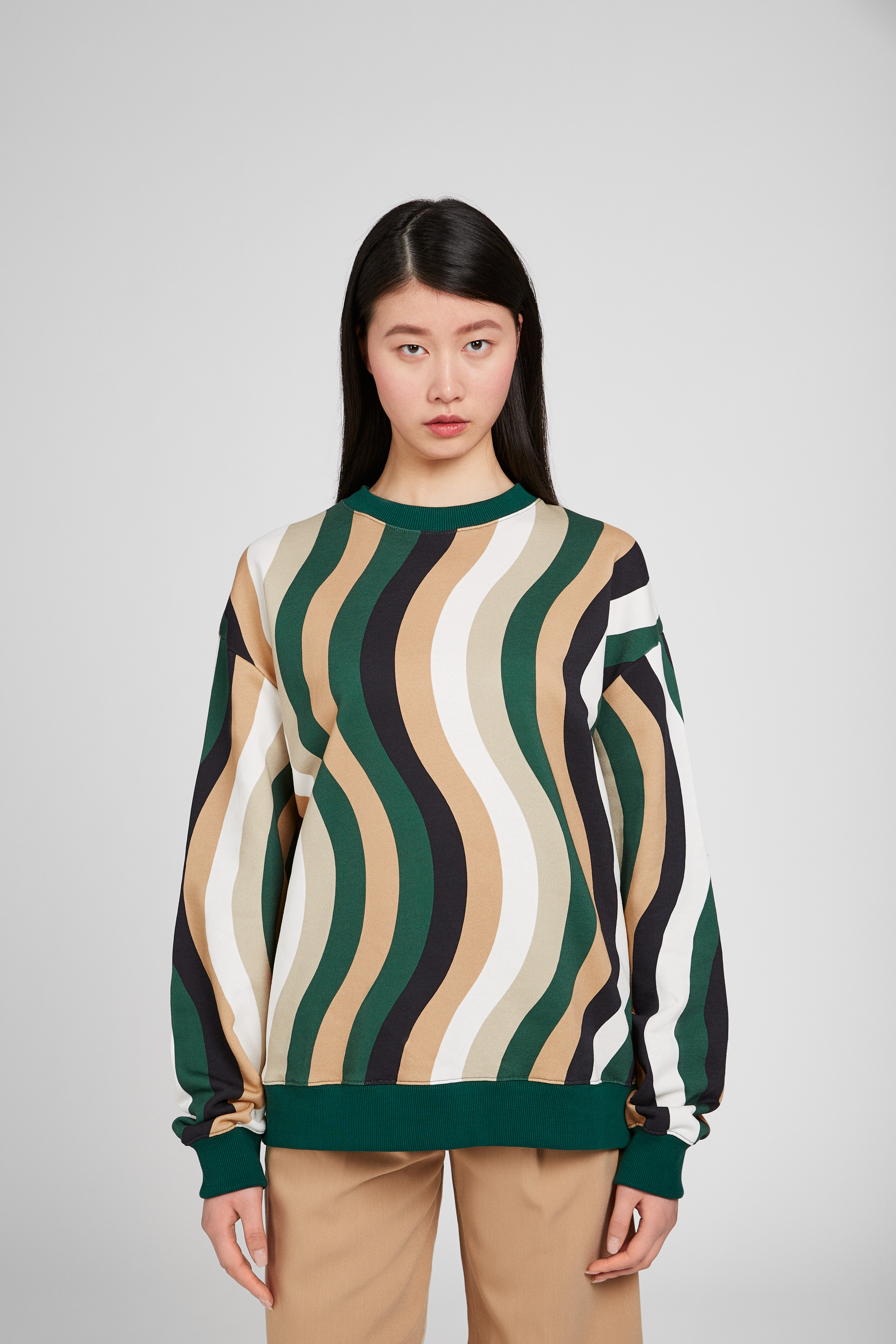 Sweatshirt - White, green, and beige organic cotton sweater