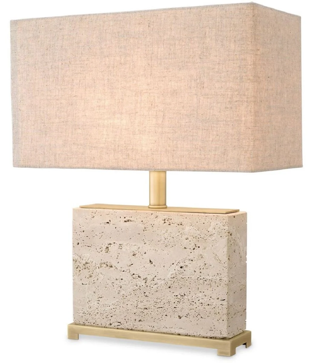Casa Padrino lámpara de mesa de lujo beige / latón antiguo 40 x 22 x A. 55 cm - Lámpara de escritorio travertino con pantalla rectangular - Lámparas de mesa de lujo - Lámparas de escritorio