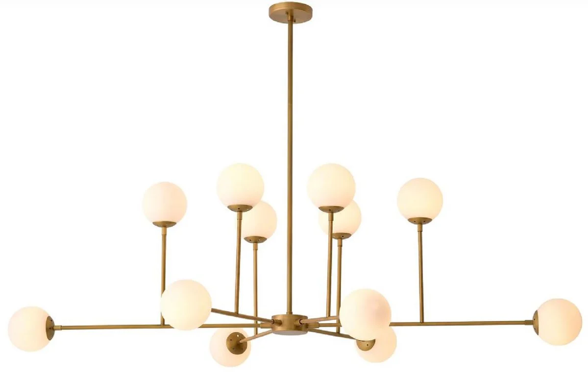 Casa Padrino araña de luces de lujo latón antiguo / blanco 187 x 120 x A. 50 cm - Araña de luces de salón con brazos ajustables - Iluminación de lujo - Interior de lujo - Calidad de lujo