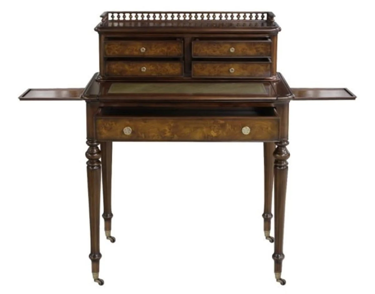 Casa Padrino mesa secretaria de caoba con 5 cajones marrón / verde 79 x 50 x H. 101 cm - Calidad de Lujo