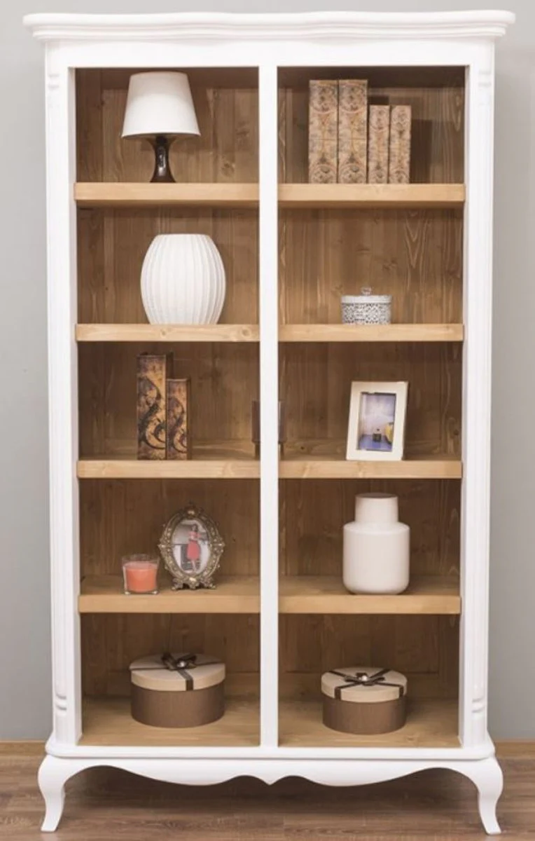 Casa Padrino gabinete de estante estilo campestre blanco / natural 112 x 49 x A. 190 cm - Gabinete de madera maciza - Gabinete de sala de estar - Gabinete de oficina - Muebles de estilo campestre