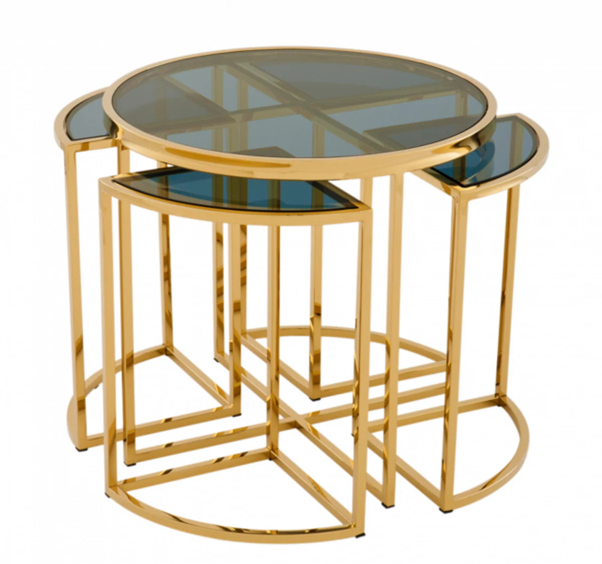 Casa Padrino luxury art deco designer side table set of 5 gold with smoke glass - Luxury Quality
