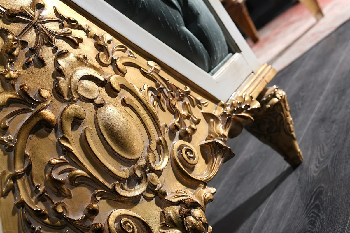 Casa Padrino sof¨¢ barroco de lujo turquesa turquesa / blanco / oro 256 x 89 x H. 90 cm - Suntuoso Sof¨¢ de Sala de Estar Chesterfield en Estilo Barroco