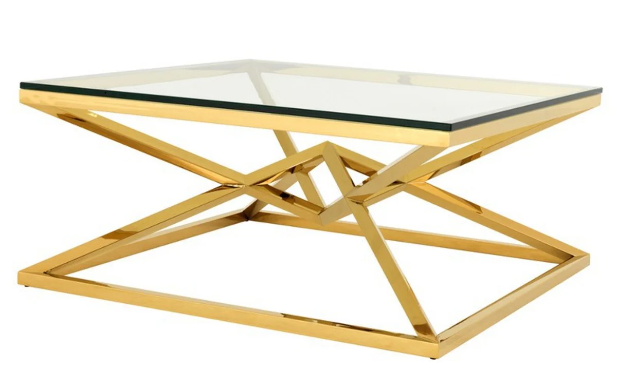 Casa Padrino luxury Art Deco Design coffee table stainless steel with gold glass 100 x 100 cm - Luxury Collection - Side