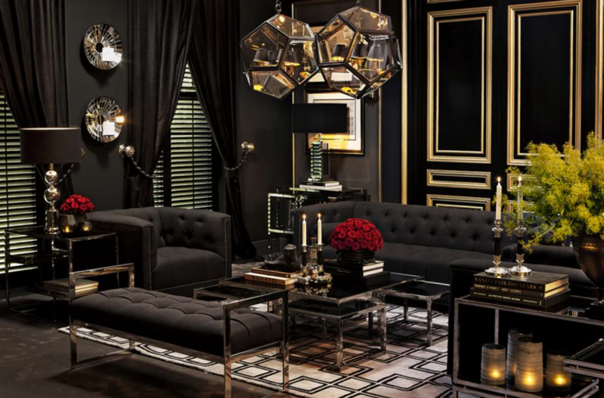 Casa Padrino Art Deco luxury coffee table set of 5 with smoke glass - living room coffee table - Luxury Quality