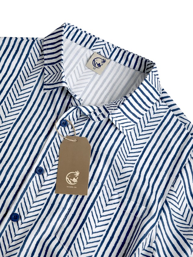 Shirts For Father Retro Striped Chest Pocket Short Sleeve Shirt