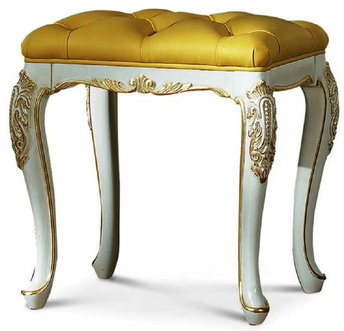 Casa Padrino taburete de cuero barroco de lujo marfil / oro A. 44 cm - Hecho en Italia