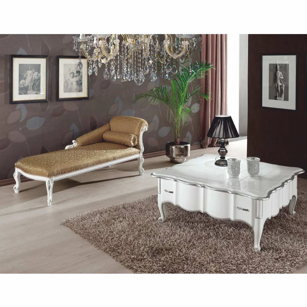 Casa Padrino chaise longue barroco de lujo oro / blanco / plata 166 cm - Hecho en Italia