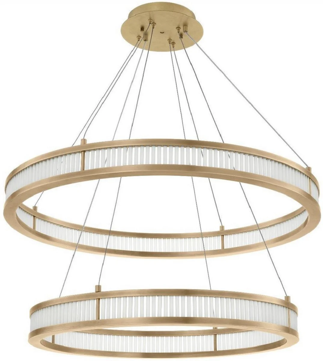 Casa Padrino lámpara de araña LED de lujo latón antiguo / blanco Ø 85 cm - Lámpara de araña redonda moderna - Lámpara de Araña de Salón - Lámpara de Araña de Hotel