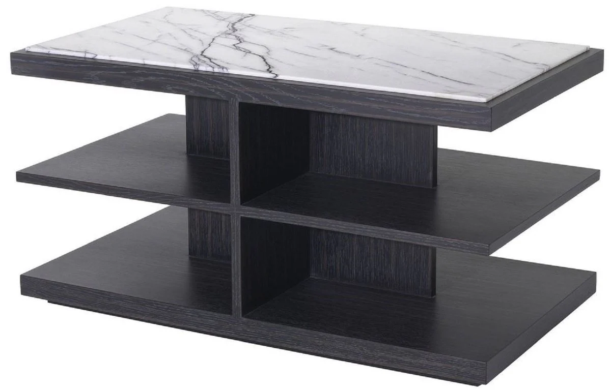 Casa Padrino mesa auxiliar de lujo blanco / morado / gris antracita 92 x 50 x A. 48 cm - Mesa de madera maciza con encimera de m¨¢rmol - Muebles de sal¨®n - Muebles de Lujo