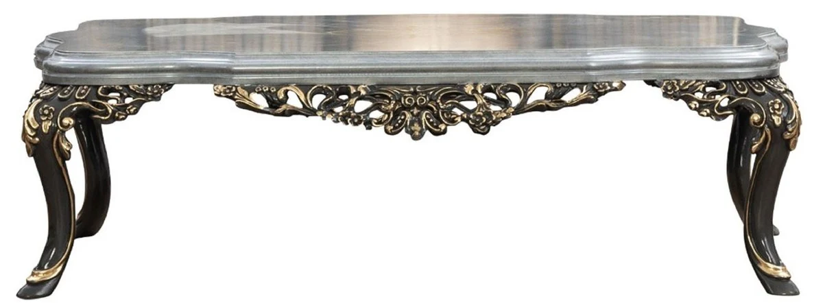 Casa Padrino mesa de centro barroco de lujo plata / gris / oro - Magn¨ªfica mesa de sal¨®n de madera maciza en estilo barroco - Muebles de sal¨®n barrocos - Noble y Magn¨ªfico
