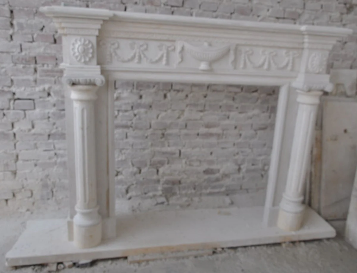 Casa Padrino marco de chimenea barroco de lujo beige 150 x 30 x A. 120 cm - Magn¨ªfico marco de chimenea de m¨¢rmol de alta calidad barroco - Accesorios decorativos de chimenea barroco