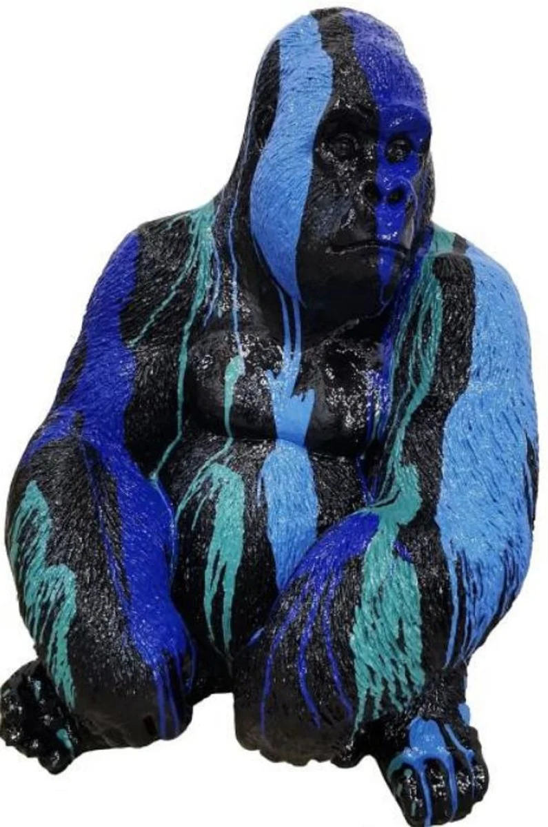 Casa Padrino escultura decorativa de lujo mono gorila negro / azul / turquesa A. 75 cm - Figura de decoración de jardín resistente a la intemperie - Fgura decorativa de animal - Decoración de jardín