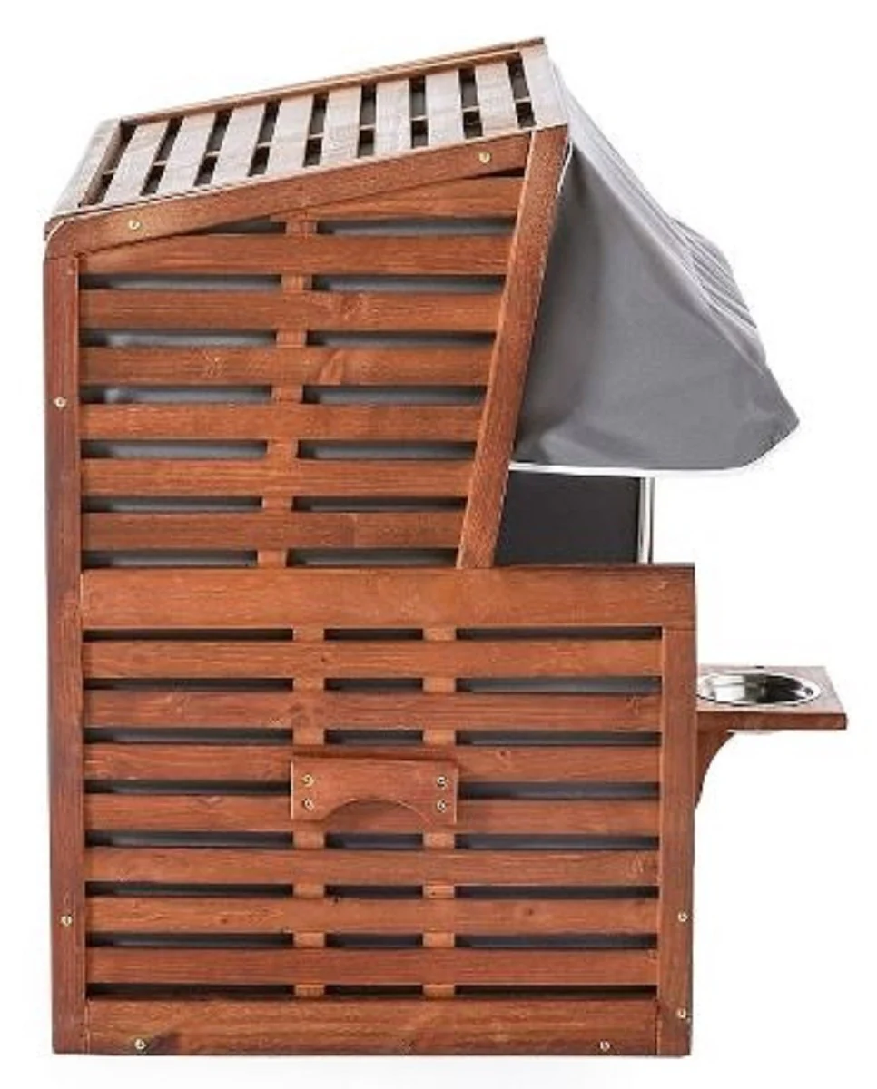 Casa Padrino silla de playa para perros con cuenco de agua marr¨®n / gris / blanco 75 x 65 x A. 87 cm - Muebles para perros - Muebles para animales - Muebles de jard¨ªn - Muebles de exterior