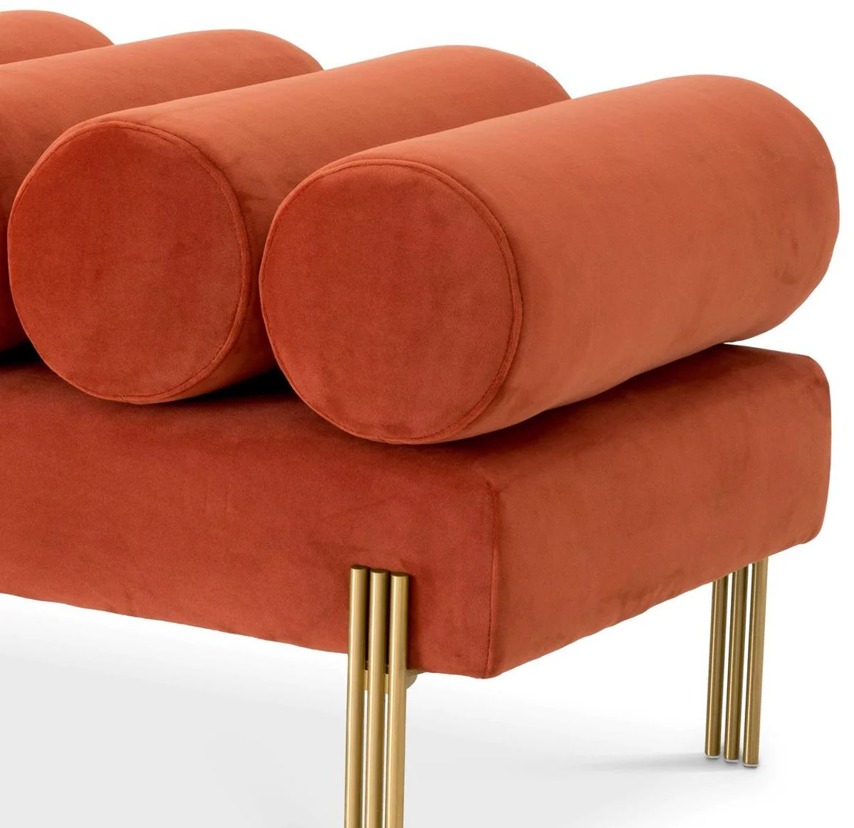 Casa Padrino banco de terciopelo de lujo naranja / lat¨®n 130 x 45 x A. 42 cm - Banco de sal¨®n - Banco de dormitorio - Muebles de sal¨®n - Muebles de dormitorio - Muebles de lujo