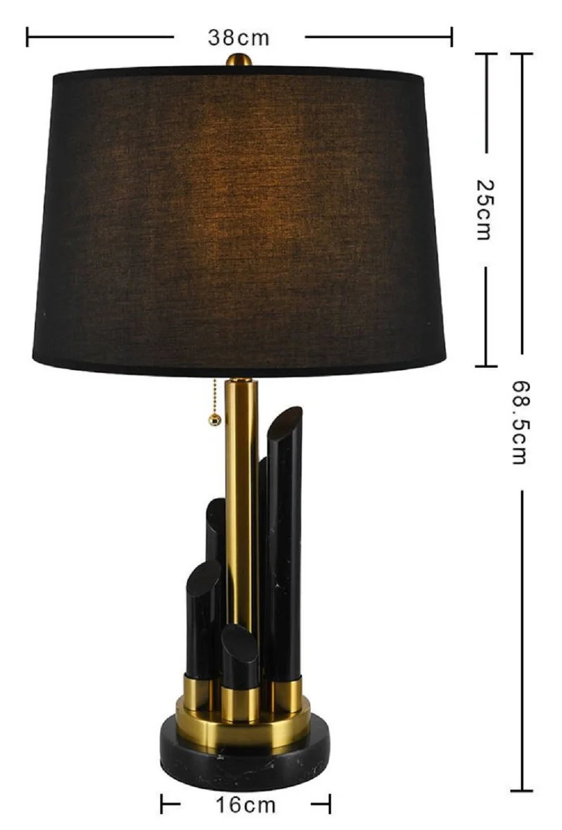 Casa Padrino lámpara de mesa de mármol de lujo negro / oro Ø 38 x A. 68,5 cm - Lámpara de escritorio redonda de mármol con pantalla - Luces de mármol de lujo