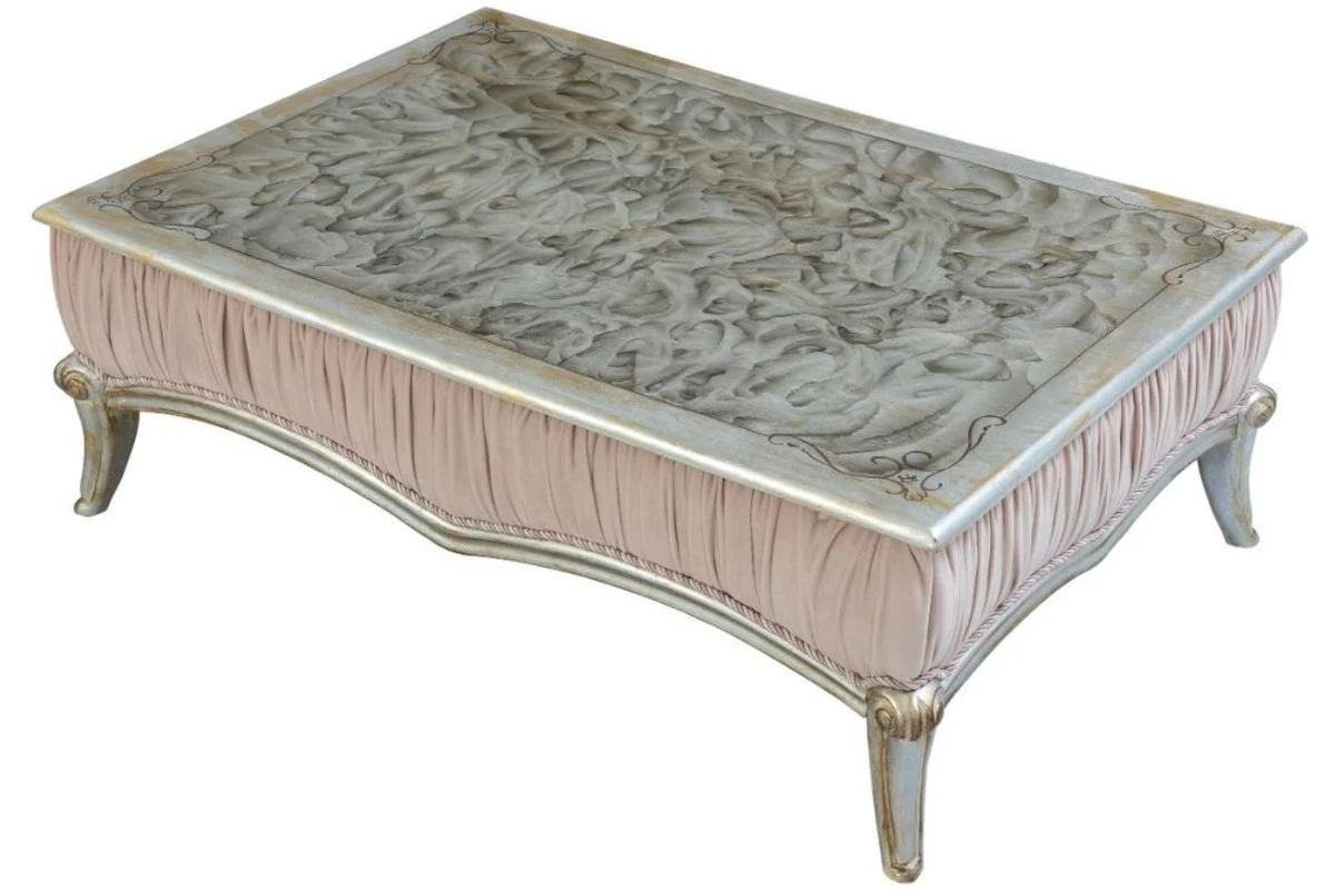 Casa Padrino mesa de centro barroco de lujo rosa / plata / negro / oro 80 x 50 x A. 50 cm - Elegante mesa de sal¨®n en estilo barroco - Muebles Barrocos