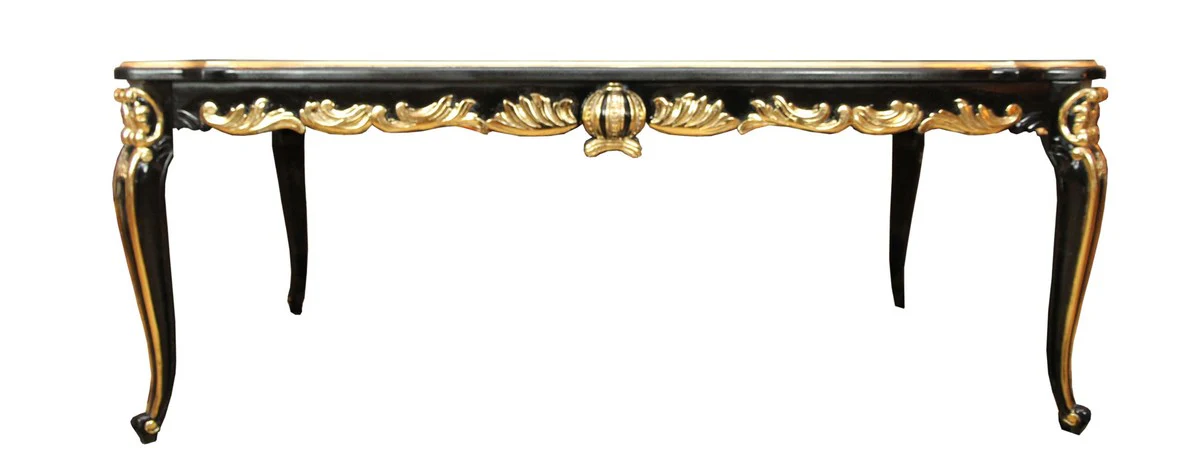 Pomp??s by Casa Padrino Mesa de Comedor Barroco de Lujo con Sobre de Cristal Negro / Oro 160 x 100 cm - Mesa de Comedor Barroco Pomp??s dise?ada por Harald Gl??ckler