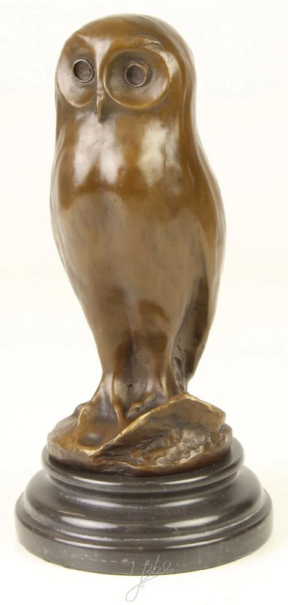 Casa Padrino lujosa figura de bronce búho joven con base de mármol bronce / negro Ø 12,1 x H. 24,7 cm - Figura de Decoración de Lujo