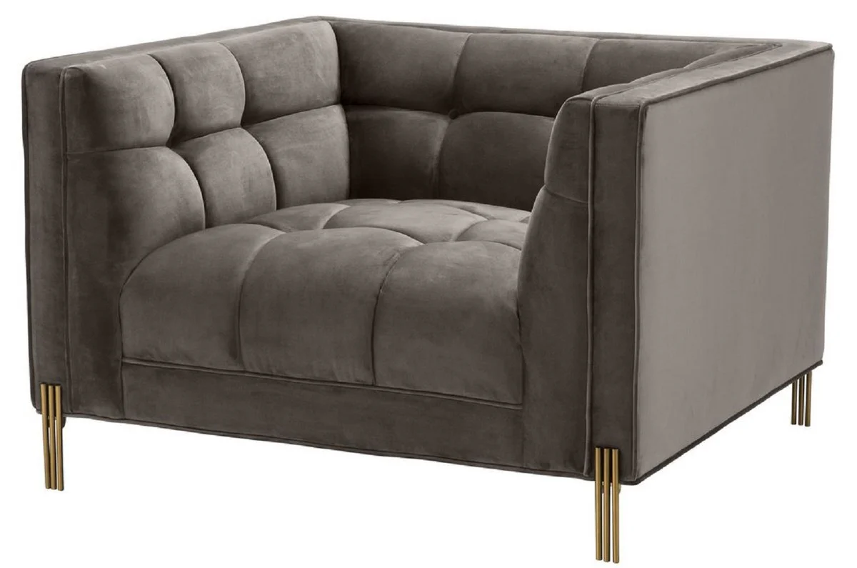 Casa Padrino sill¨®n de terciopelo de lujo con 2 cojines gris / lat¨®n 104 x 95 x H. 68 cm - Muebles de Sal¨®n de Lujo