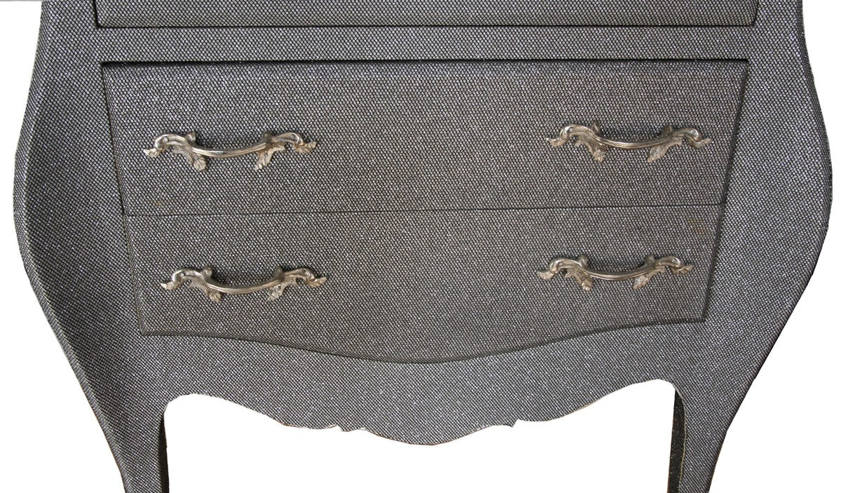 Casa Padrino Baroque display case in grey / silver glitter look - display cabinet - living room cabinet