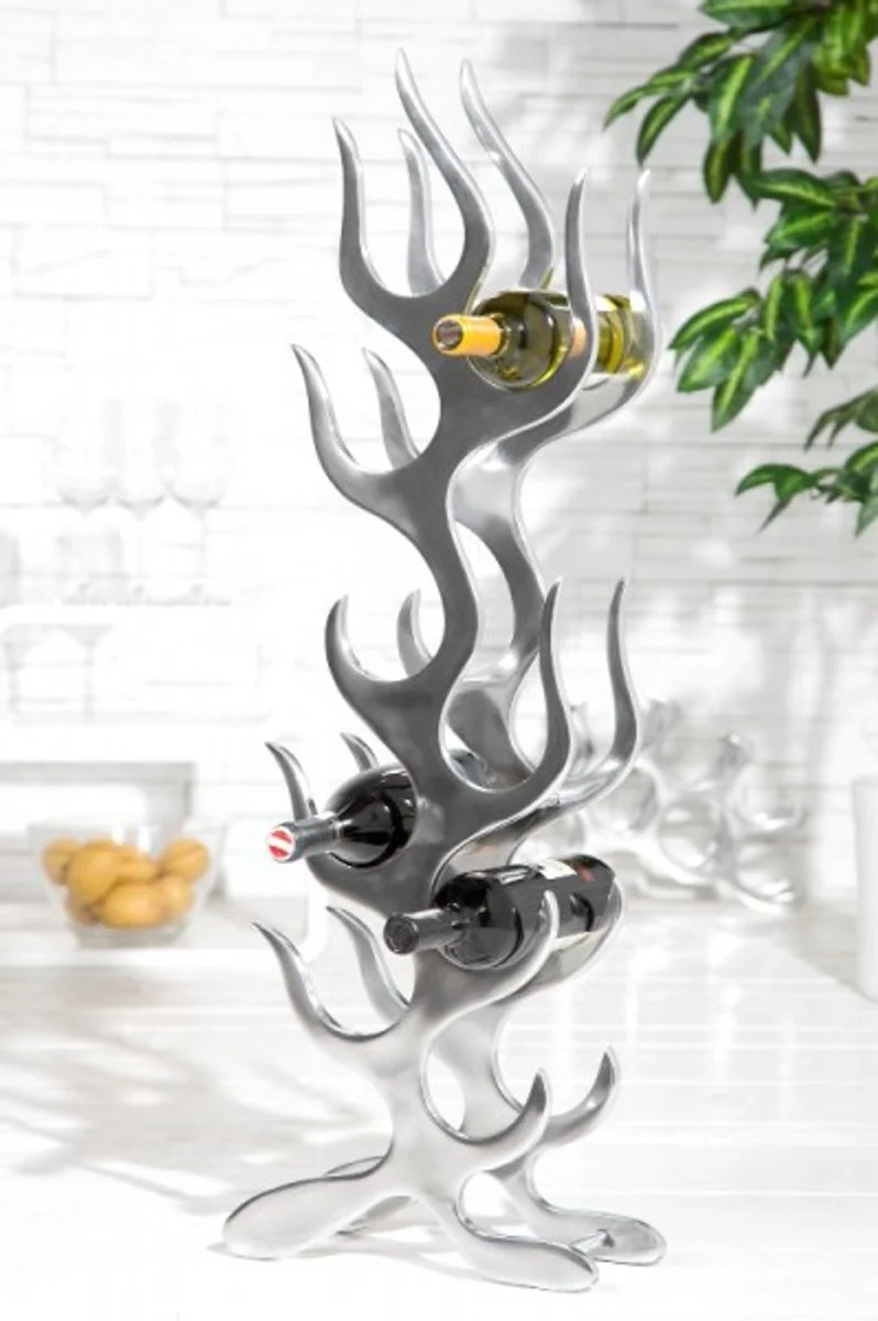 Designer wine rack for 9 bottles of polished aluminum height: 93 cm, width 27 cm, depth: 14 cm - bottle holder, bottle rack flames flame design