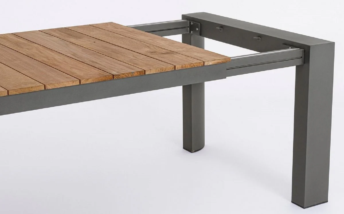 Casa Padrino mesa de jard¨ªn de lujo natural / gris 228-294 x 100 x A. 75 cm - Mesa de comedor de jard¨ªn extensible con tablero de teca y patas de aluminio - Muebles de jard¨ªn y terraza de lujo