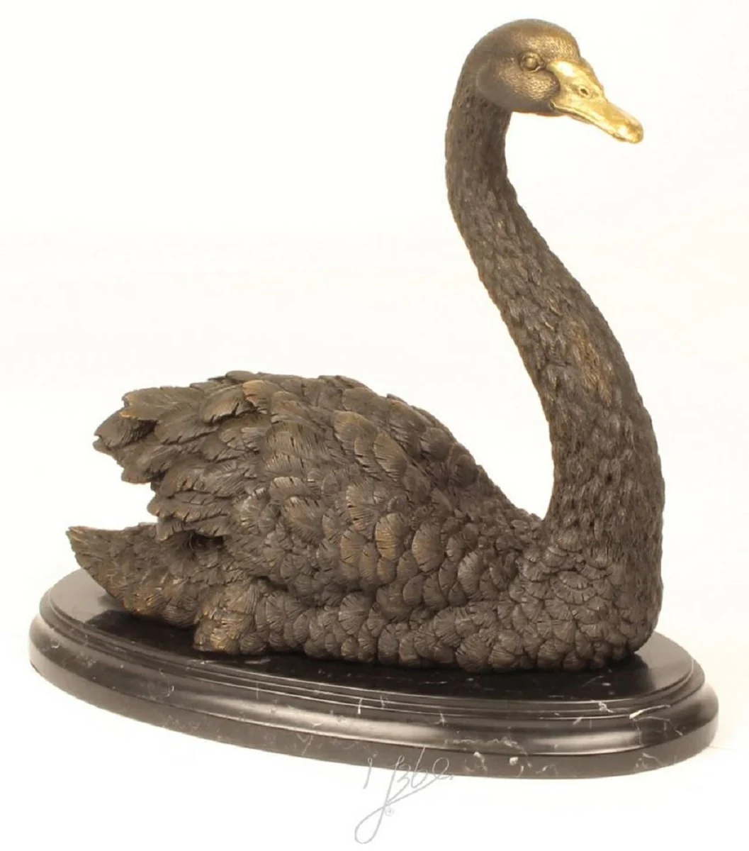 Casa Padrino figura de lujo de cisne de bronce con base de mármol gris / oro / negro 32,6 x 16,3 x H. 31 cm - Figura Decorativa