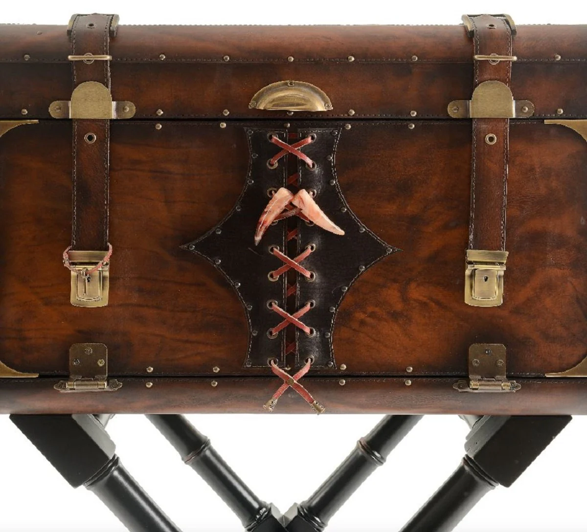 Casa Padrino minibar de cuero de lujo con aspecto de maleta marr¨®n / negro / lat¨®n 45,5 x 45,5 x A. 73 cm - Minibar de cuero genuino - Muebles de cuero genuino - Muebles de lujo aspecto de maleta