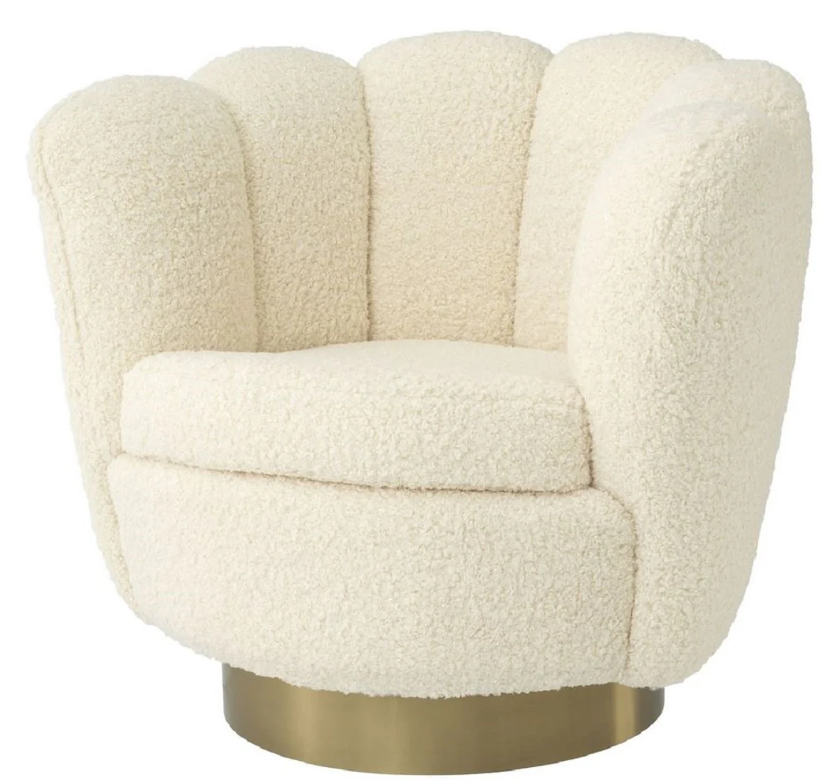 Casa Padrino sill¨®n giratorio de lujo blanco / lat¨®n 95 x 83 x H. 83 cm - Sill¨®n de Sal¨®n con Piel de Cordero Artificial - Muebles de Lujo