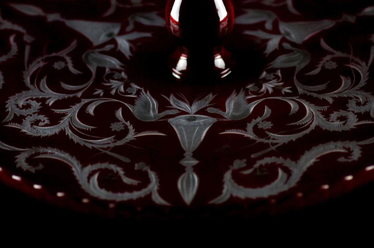 Casa Padrino plato de pastel de lujo rojo / plata ? 32 x A. 12 cm - Plato de pastel de vidrio grabado a mano y hecho a mano - Accesorios para Hoteles y Restaurantes - Calidad de Lujo