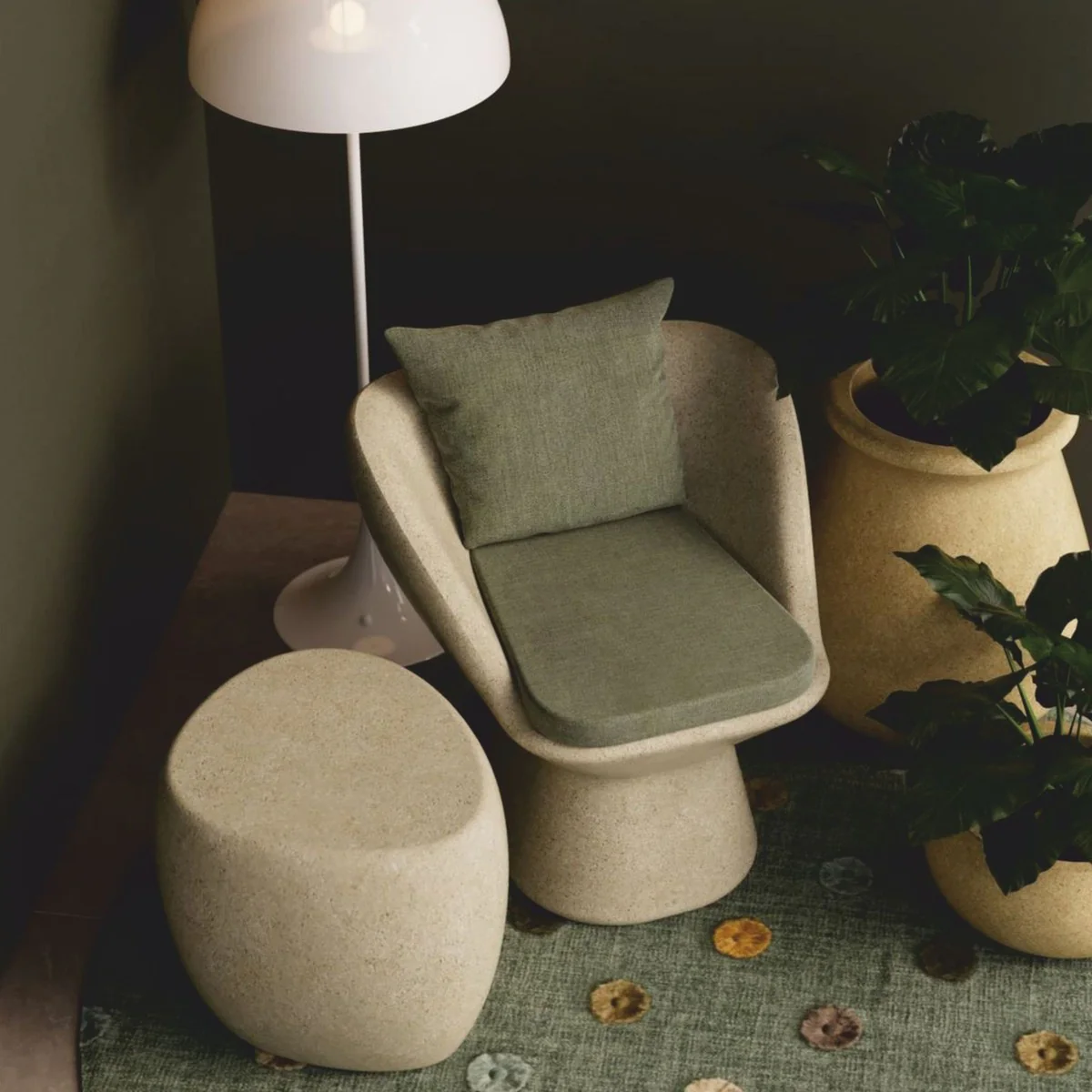 Casa Padrino sill¨®n de lujo crema / verde - Sill¨®n de hormig¨®n resistente a la intemperie