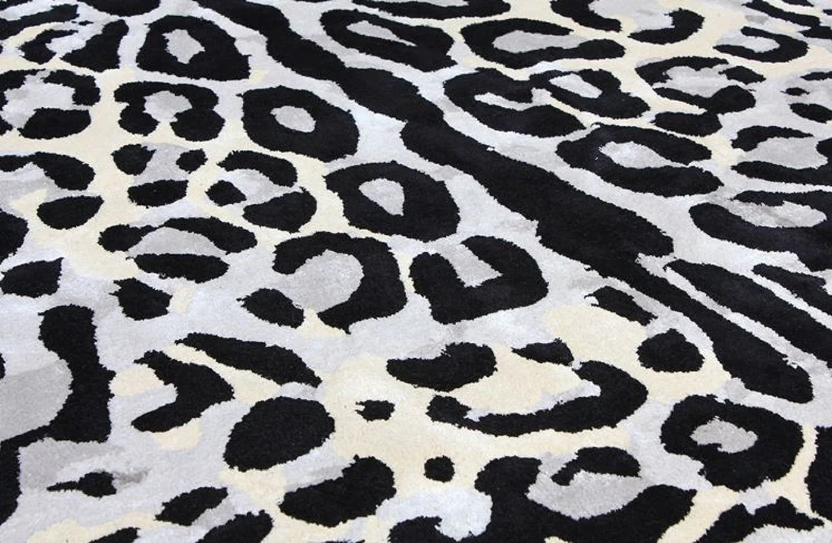 Casa Padrino alfombra de lujo con diseño de leopardo gris / crema / negro 160 x 230 cm - Alfombra rectangular para salón - Alfombra moderna para dormitorio - Interior de lujo - Calidad de lujo