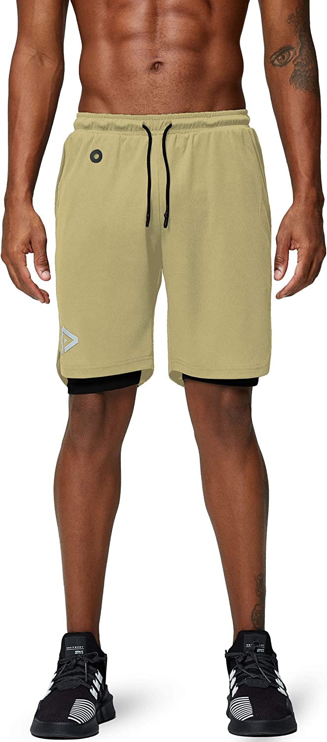 Men's 2 in 1 Running Shorts Gym Workout Quick Dry Mens Shorts with Phone Pocket