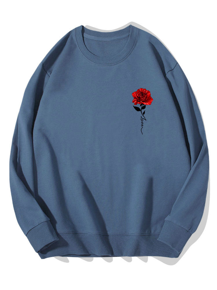 Red Rose Print Cotton Sweatshirt