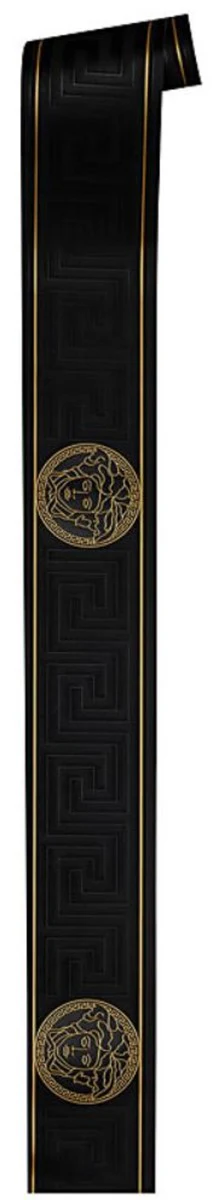 Versace Papel Pintado No Tejido Barroco Diseño Griego 935224 Negro / Oro - Borde - Papel Tapiz de Diseño - Calidad de Lujo
