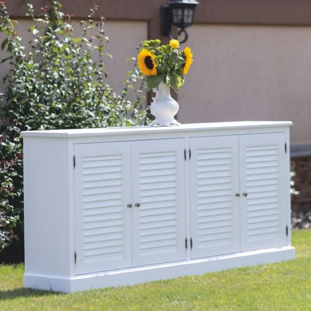 Casa Padrino aparador de madera maciza de estilo campestre blanco 209 cm - Muebles de comedor